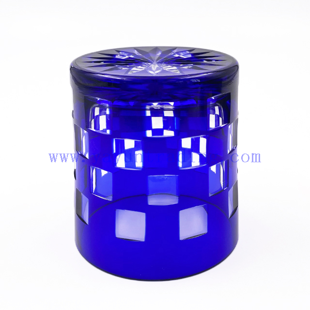 Hand Polished Glass Tumbler Distinctive Cobalt Blue Colored Wide Bottom 14oz Whisky Glass Wine Cup Glasses