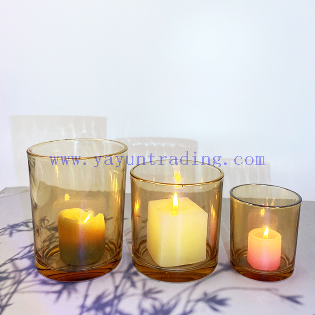 Wholesale Romantic Amber Tumbler Candle Jars Glass for Candle Making Glass Candle Holder