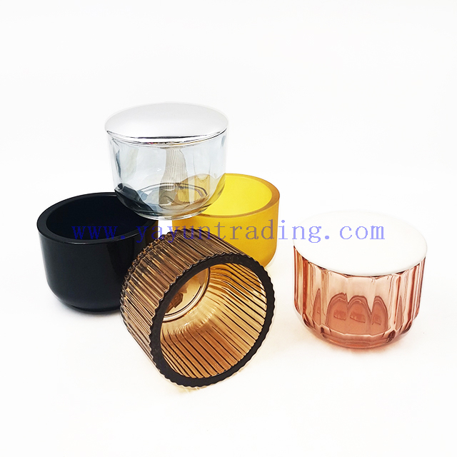 Creative Thick Wall Ribbed Glass Candle Jars Decorative Empty Holders Wedding Scented Home Decor Vessels with Lids