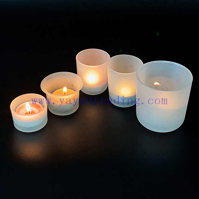 Custom Frosted Empty Colorful Container Cylinder Empty Glass Candle Jar Tea Light Holder for Table Ornament