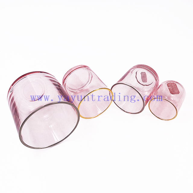 Luxury Shiny Votive Holder Custom Painted Vogue Empty Pink Glass Candle Jars with Gold Rim