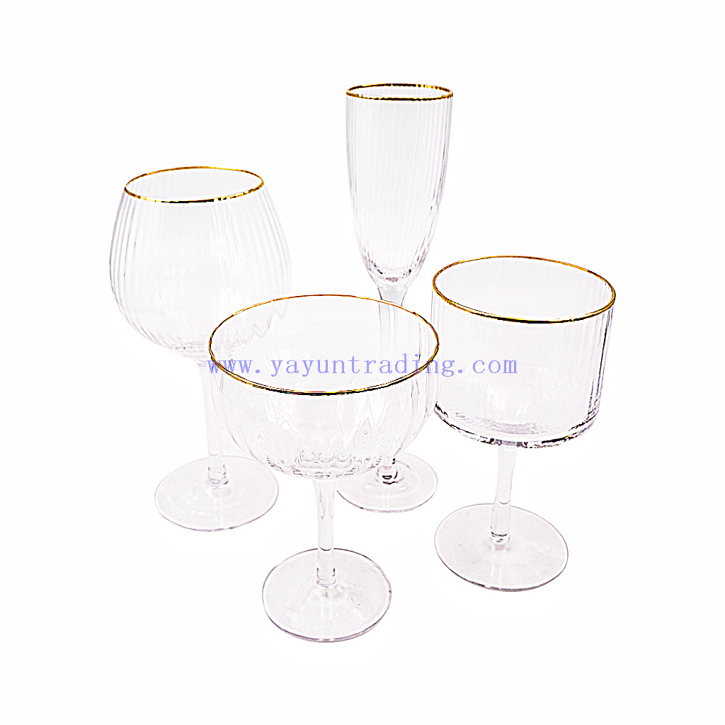 Japanese Style Simple Household Thick Bottom Crystal Glass Vertical Stripes Ribbed Martini Wine Glass