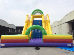 RB8047(13x10x8mh) Inflatable Climbing Rock Wall With Giant Slide For Sale