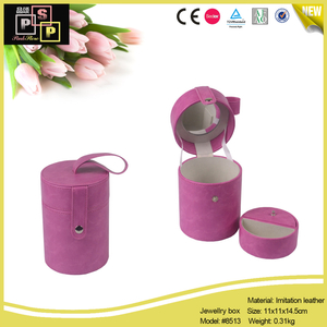 ジュエリーボックス　コスメボックス　可愛い　円筒形の容器　ピンク　持ち運び　収納箱　取っ手付き　小物入れ　収納ボックス コンパクト シンプル