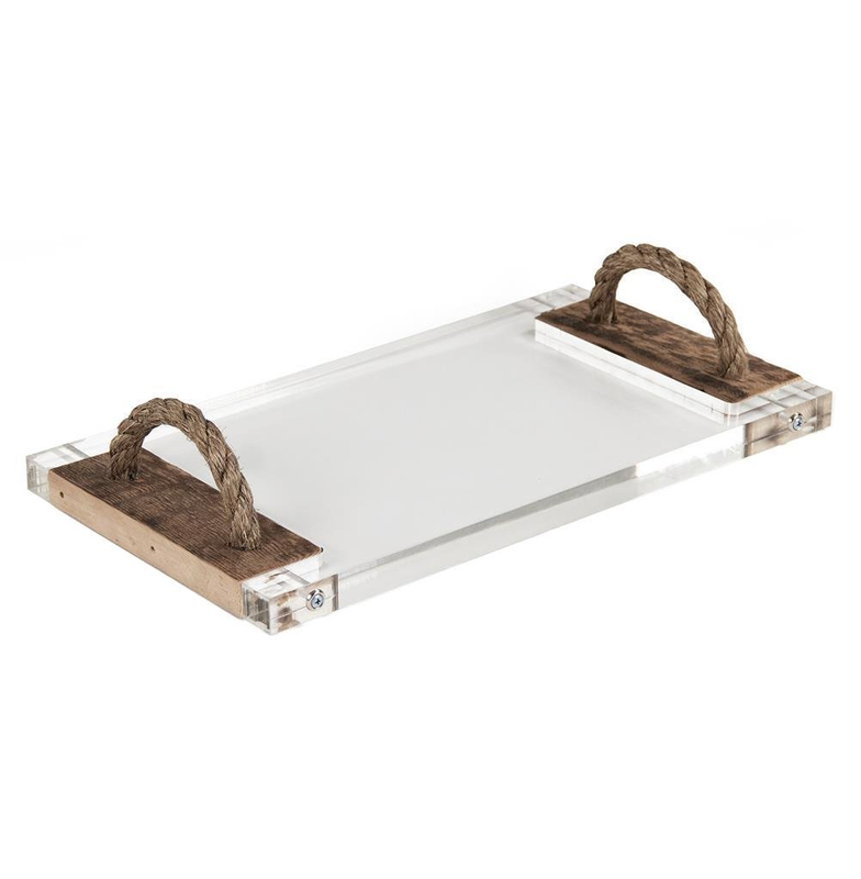 Clear Acrylic Tray With Wood And Handle for Hotel Serving