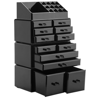 Black Acrylic Makeup Box 12 Drawers Cosmetic Storage Organizer