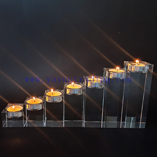 set of 7 Romantic Crystal Glass Cube Candle Holder Glass Stand Tealight Decor