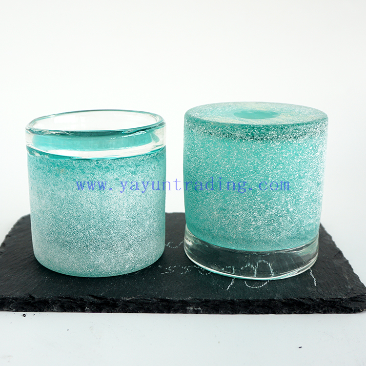 Wholesale 8oz 10oz handmade grey green sandblasted glass candle tumbler jar for candle wax