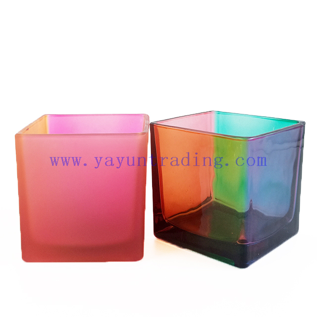 Multi Colored Glass Tealight Candle Holder Iridescent Candle Jar