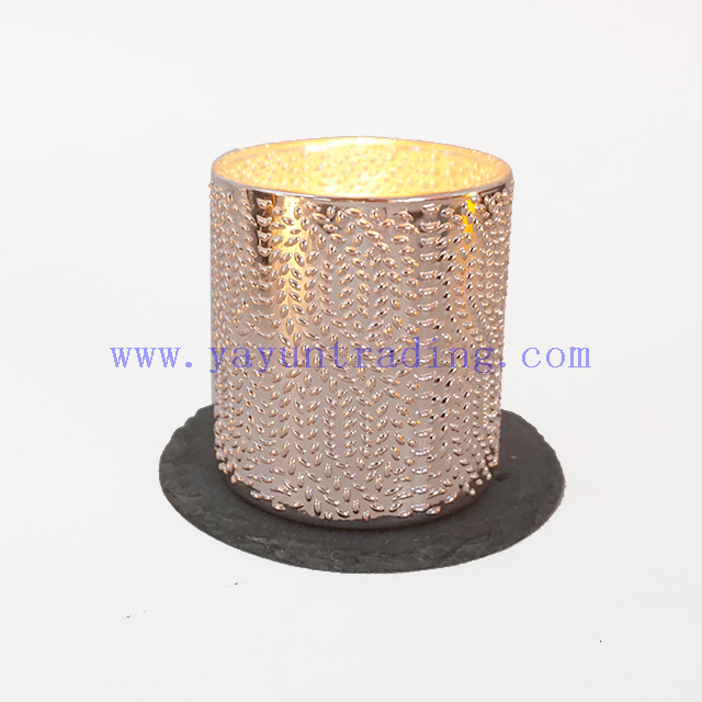 200ml 300ml Electroplated Rose Gold Mercury Glass Candle Cup with Leaf Pattern