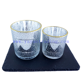 Various Volume Empty Electroplated Silver Mercury Glass Candle Cup with Gold Rim