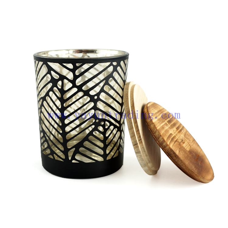 600ml black large luxury laser engraving custom frosted empty wholesale black glass candle jar 