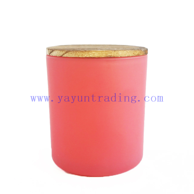 Matte Pink Jar Custom Color Frosted Glass Candle Holder with Wood Lid