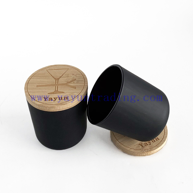 Matte Black Frosted Glass Candle Holder Jar With Bamboo Lids