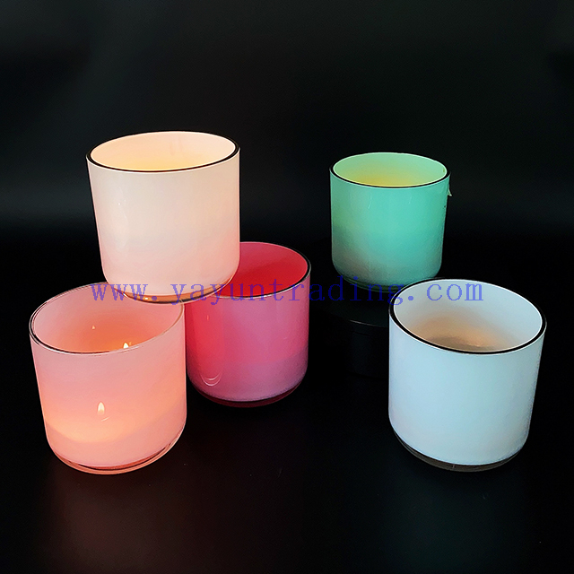 Custom Empty 16oz Colorful Candle Jars Vessel Container Glass Holder for Scented Candle Making with Silver Gold Rim