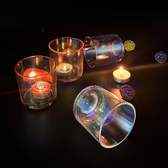 New Design Candle Jars for Wedding 8oz Empty Gradient Glass Candle Jar with Label Iridescent Candle Holder Wholesale