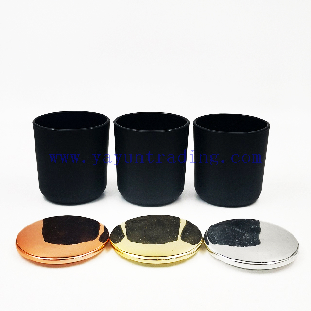 Luxury Custom 8oz Heat Resistant Black Color Candle Holder Empty Glass Candle Jar Vessel with Lid