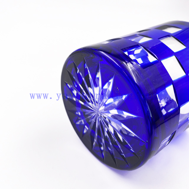 Hand Polished Glass Tumbler Distinctive Cobalt Blue Colored Wide Bottom 14oz Whisky Glass Wine Cup Glasses