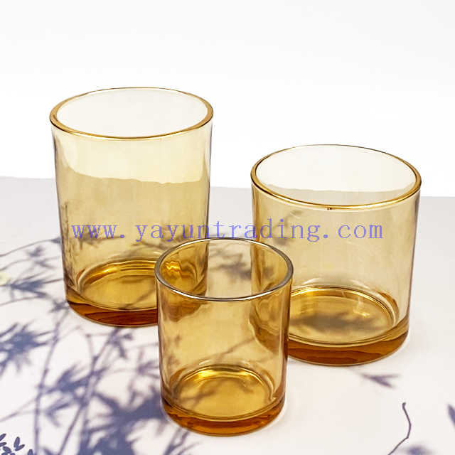 Wholesale Romantic Amber Tumbler Candle Jars Glass for Candle Making Glass Candle Holder