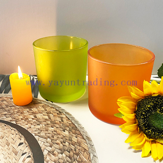 Colorful Flat Bottom Painted Matte Orange And Green Glass Candle Jars with Lids
