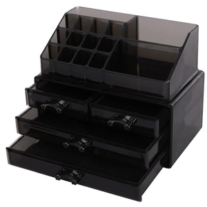 Custom Color Acrylic Cosmetic Organizer Box Black Makeup Display Box With Drawers