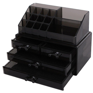 Custom Color Acrylic Cosmetic Organizer Box Black Makeup Display Box With Drawers