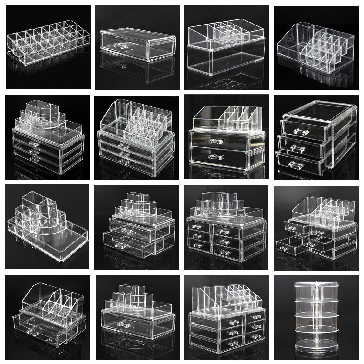Custom Crystal Clear Acrylic Display Cosmetic Organiser Sets