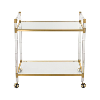 Commercial Furniture Clear Acrylic Tea Trolley Hotel Metal Brass Tea Trolley Cart