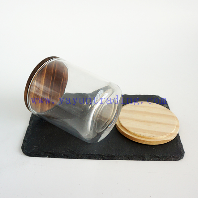 Wholesale cheap price best selling wooden lids with 12oz clear glass candle jar