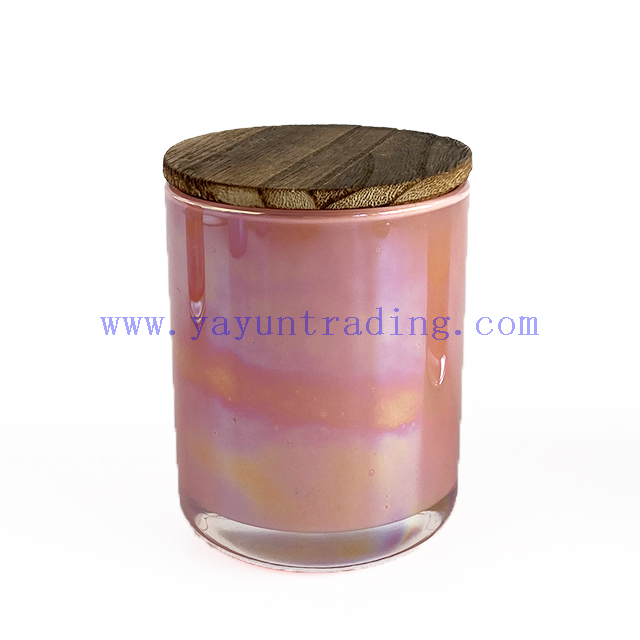 Unique Electroplated Decorative Pink Glass Candle Jars with Lids