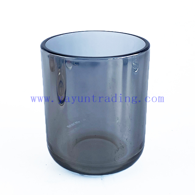 Custom Empty Glossy Gray Glass Candle Holder for Decor With Ceramic Lid