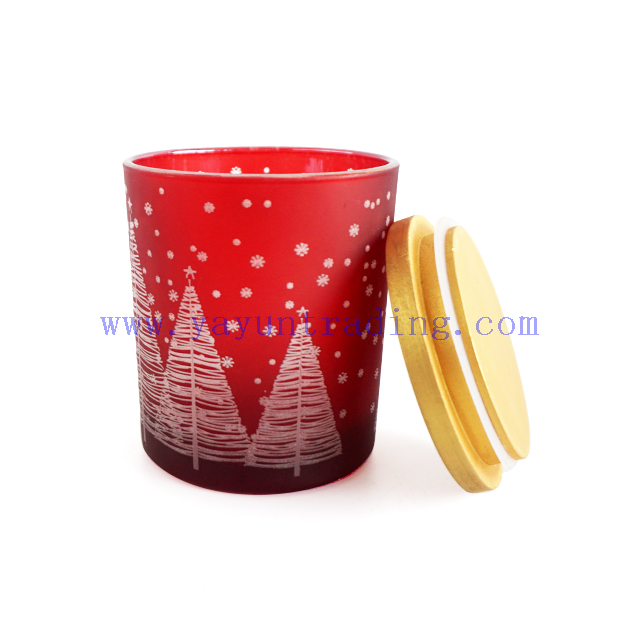 Popular Cylinder Laser Engrave Red Candle Holder 400ml With Custom Gold Wooden Lid