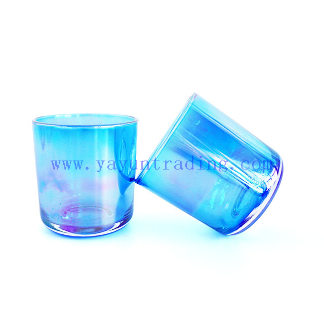 iridescent glass candle jars 8oz ion electroplated candle tealight holders multi-colors with wooden lids