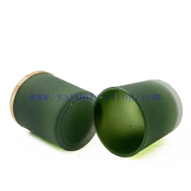 7oz Green Glass Candle Holder Jar with Sealed Wooden Lid