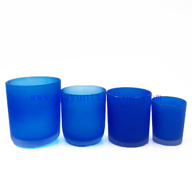 Popular Blue Matte Round Empty Glass Candle Jars For Candle Making