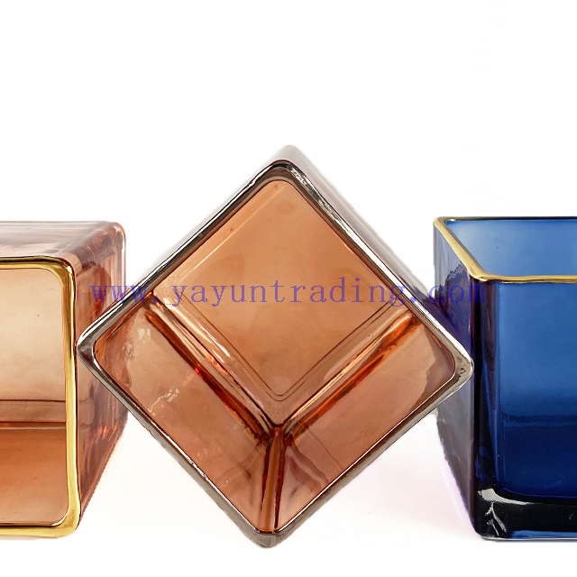 Cute Candle Jars Transparent Glass Square Blue Decorative Candle Jars