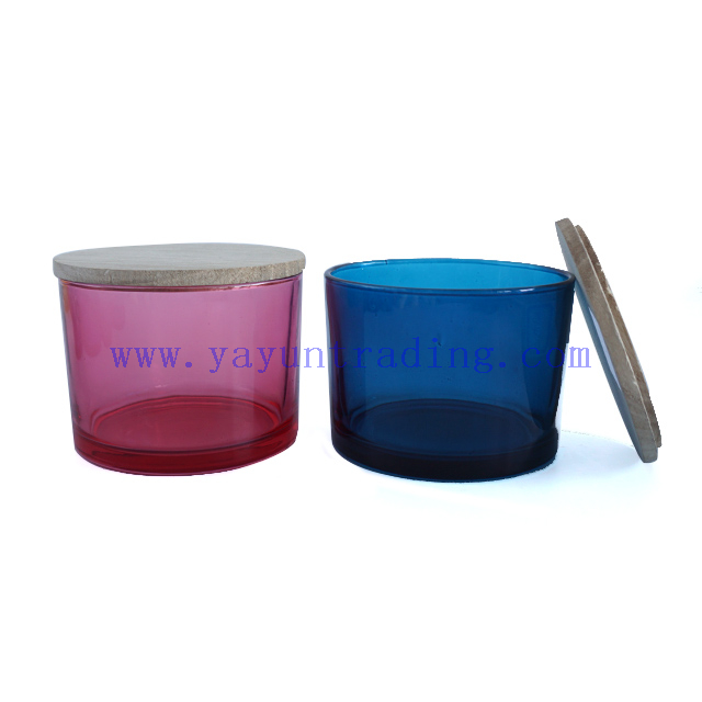 450ml Colorful Translucent Cylinder Tumbler Glass Candle Holder with Wooden Lids