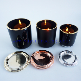 wholesale yayun best selling 8oz 12oz and 16oz black glass candle containers with gold rim and lids