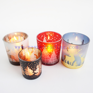 Christmas Laser Engraved Glass Candle Jars Red Frosted Blue With Custom logo Design Candle Tumblers 400ml