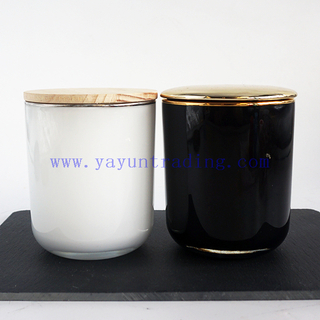 Classical White /blcak inside Gold Rim Glass Candle Vessels with Lids