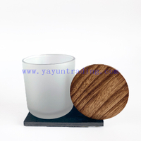 Classical Color Sprayed Matte White Glass Candle Vessel With Wooden Lids