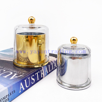 Custom Christmas Glass Candle Jar With Bell Cloche Dome Glass Candle Holders with Lid Electroplated Vessels