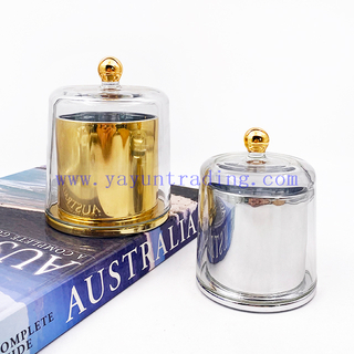 Custom Christmas Glass Candle Jar With Bell Cloche Dome Glass Candle Holders with Lid Electroplated Vessels