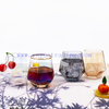 10oz Customized Clear Diamond Shaped Wine Whiskey Glass Gold Rim Geometric Water Drinking Glasses
