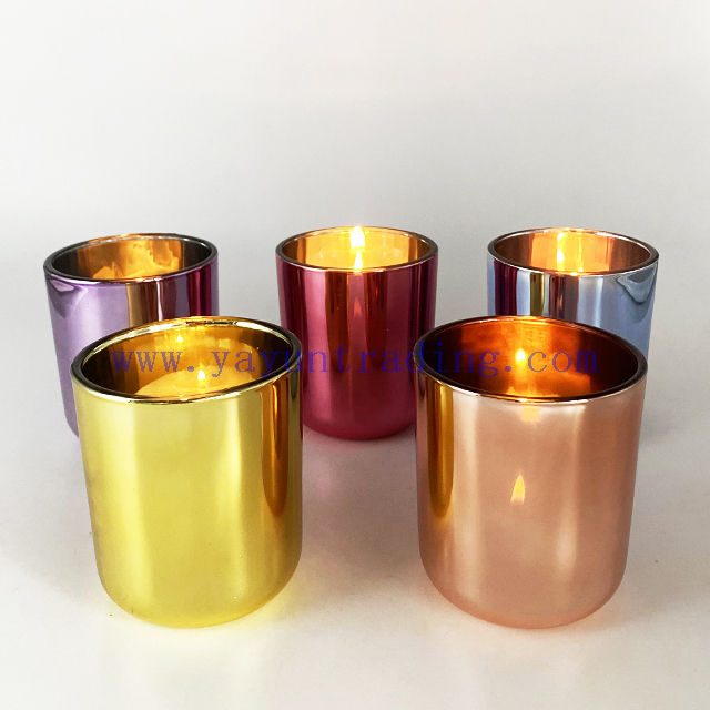 Electroplated Decorative Empty Shiny Luxury Electroplated Glass Candle Jars Empty Vessels