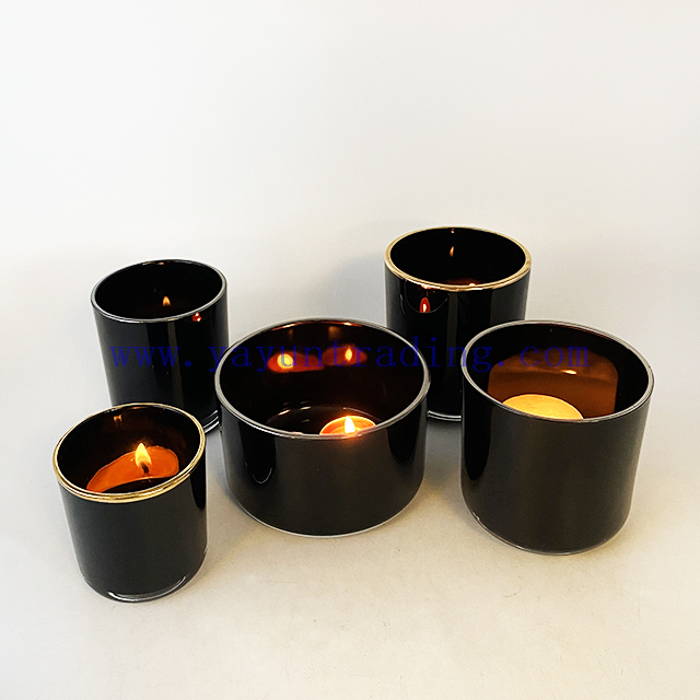 Empty Large Luxury 3 Wicks Inside Color Sprayed Black Big Size Candle Jar Gold/Silver Rimmed Empty Containers