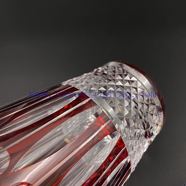 Hot Sale Ruby Red Blue Hand Cut To Clear Whiskey Glass Cup Hand Polished Glass Tumbler 