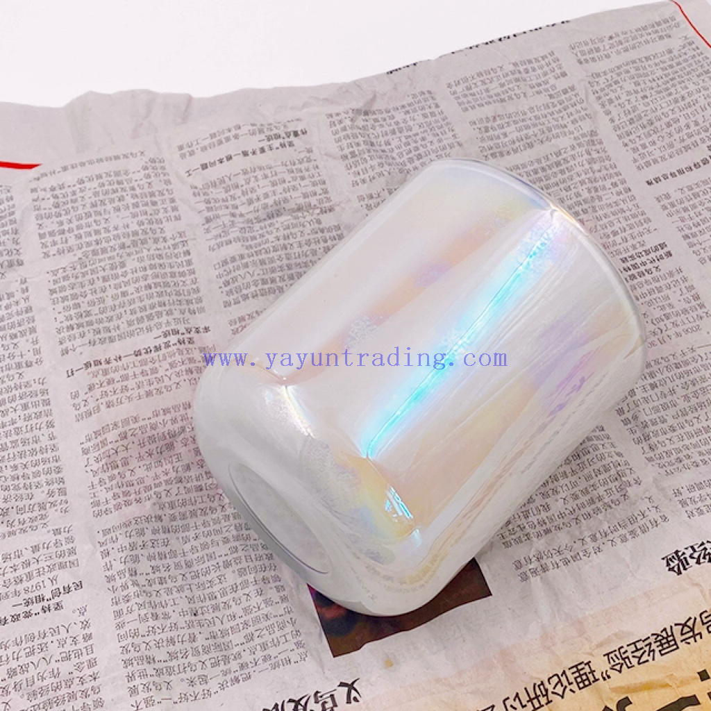 16oz White Pearl Iridescent Candle Holder Luxury Glass Holographic Jar For Candle Making