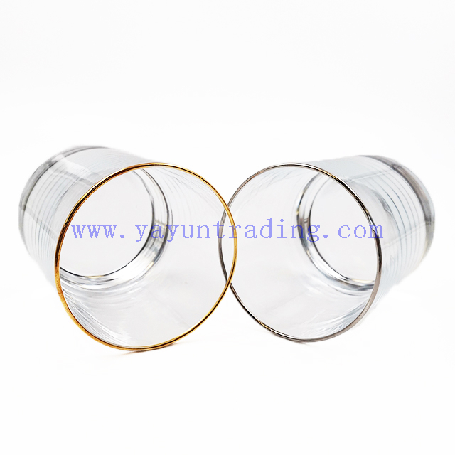Clear Cylinder Wine Glass Water Tumbler Glass Cup with Gold Rim