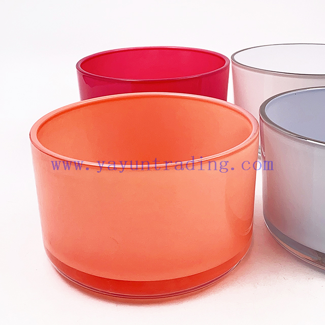 Custom 3 Wick Candle Jars Colorful Vessels Luxury Glass Candle Holder with Gold/silver Rim Large Size Candle Containers